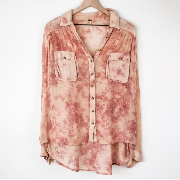 Free People Tops - Free People Cloud Wash Blouse Tie Dye Pink S